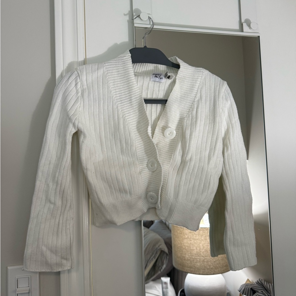 Princess Polly Cream Ribbed Knit Cardigan